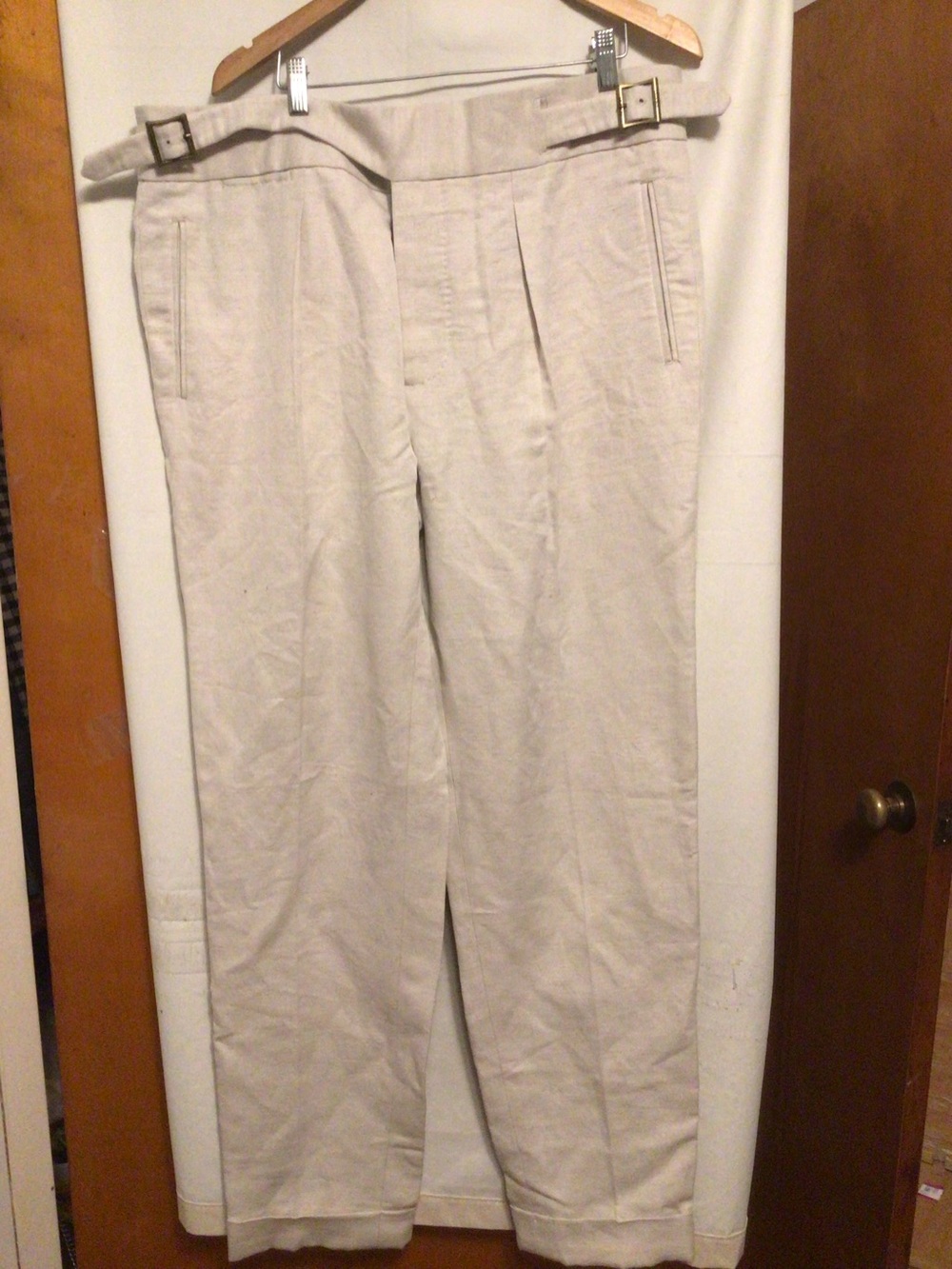 LUXIRE  Gurkha Pants in weaved cotton (custom made)  Gurkha waist band with cuff
